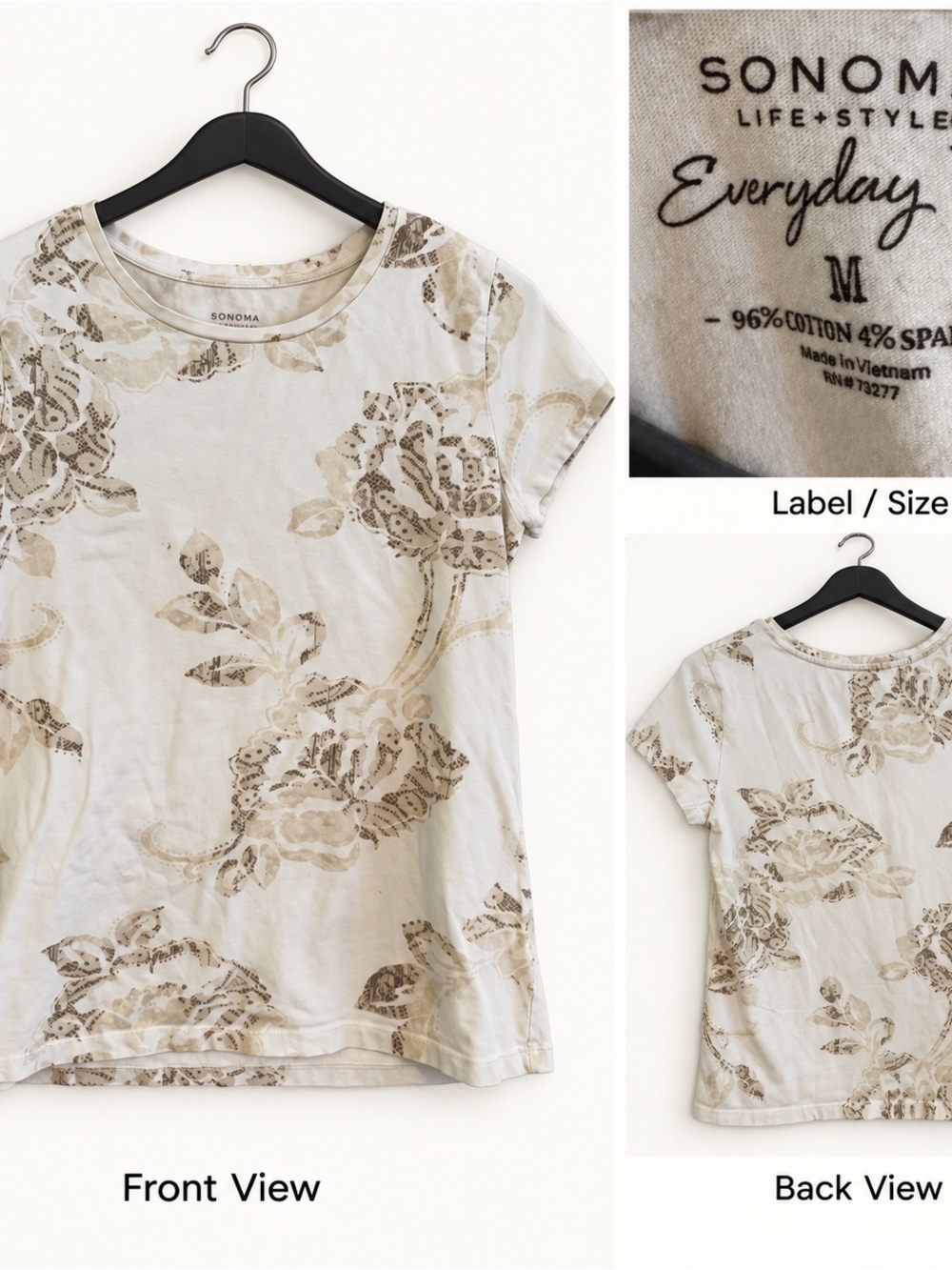 Sonoma Cream Short Sleeve Tee with Beige Floral Print